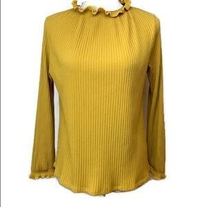 Coin 1804 Rib Elastic Funnel Neck Trim Pullover Top Mustard Yellow Size Medium